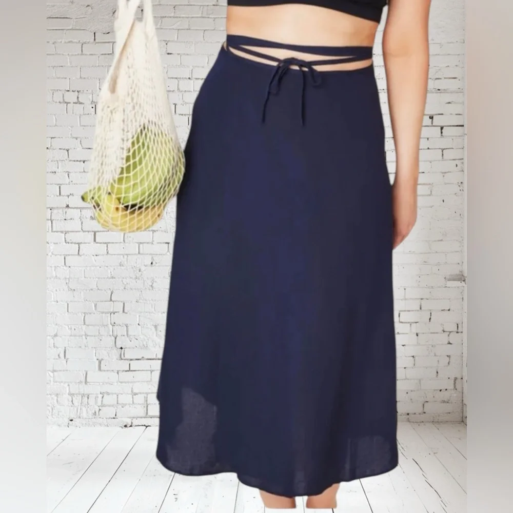 Tavira Maxi Wrap Skirt Andie NWT Aburn |Navy | Linen Blend Flow Resort Style